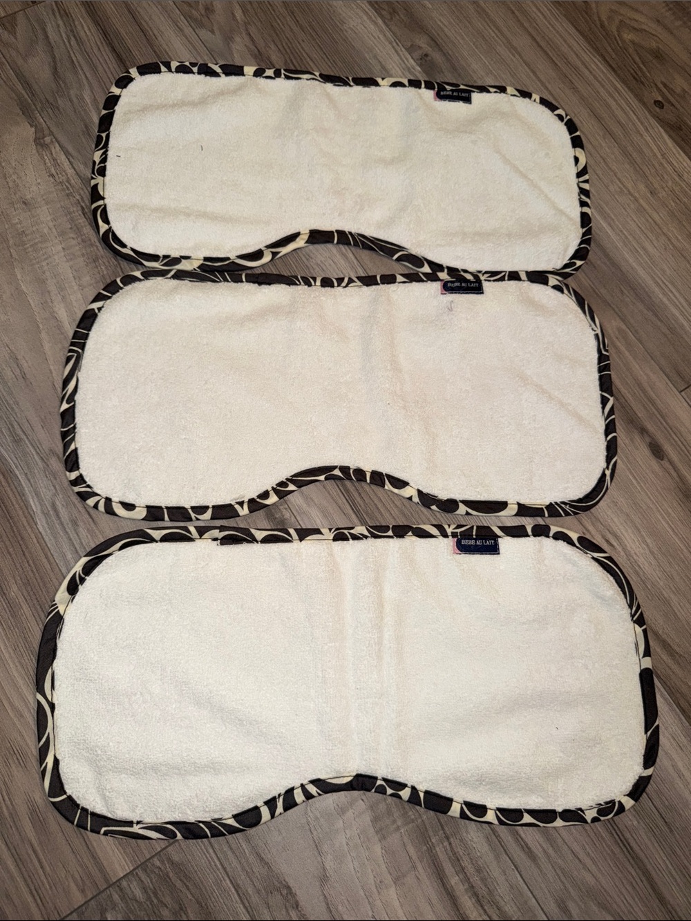 Bebe au Lait Cream Burp Cloths with Brown Patterned Trim - Set of 3